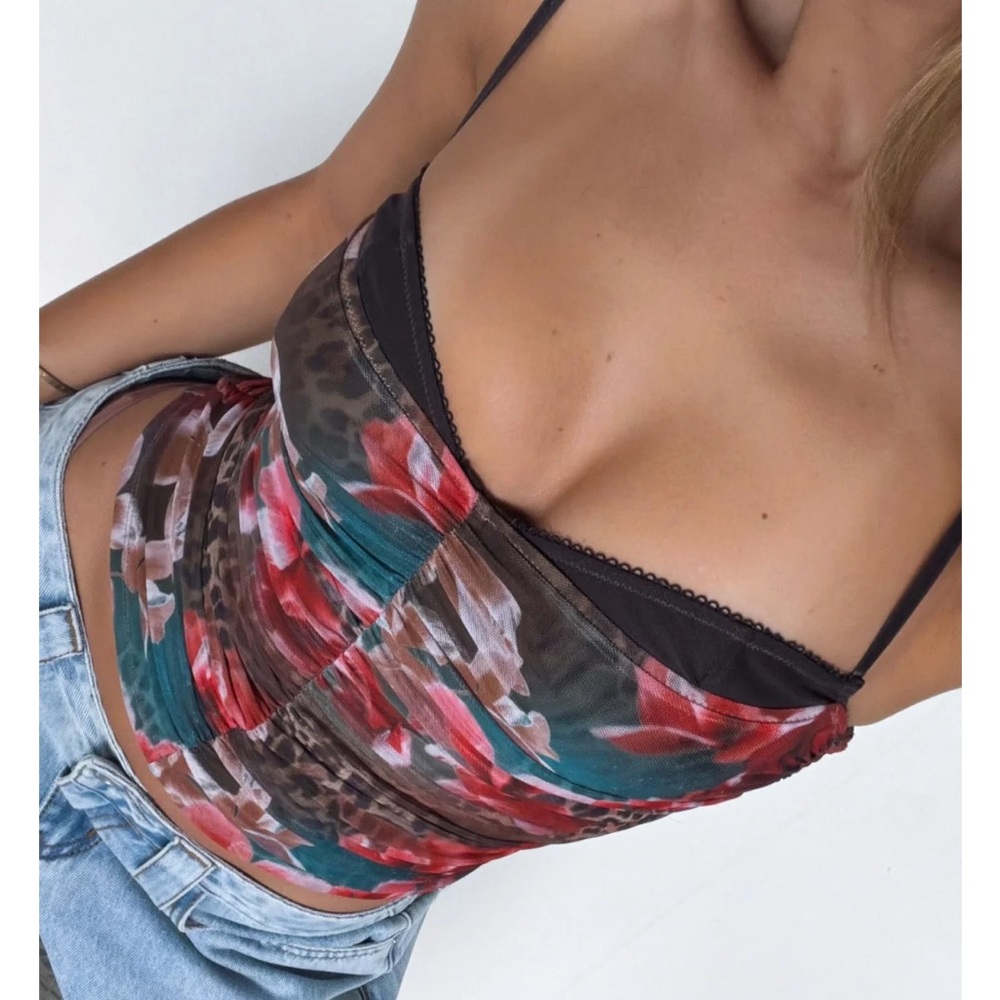 White Fox Boutique Floral Bustier in Red and Teal